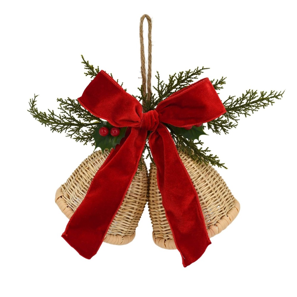 Holiday Time Woven Bells with Bow Hanging Christmas Decor